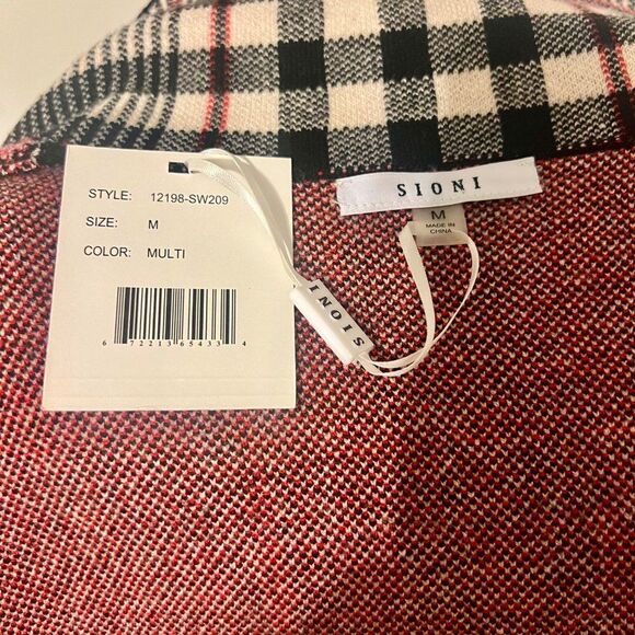 NWT Sioni Womens Black Red Cream Plaid Jacket Sweater Sz M Long Sleeve - Picture 7 of 8